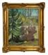 Vintage Oil Canvas Painting, Landscape Scenery Trees Nature Sky, Signed