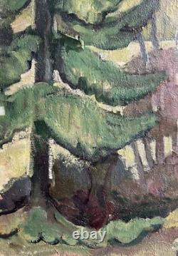 Vintage Oil Canvas Painting, Landscape Scenery Trees Nature Sky, Signed
