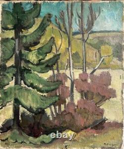 Vintage Oil Canvas Painting, Landscape Scenery Trees Nature Sky, Signed