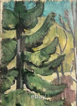 Vintage Oil Canvas Painting, Landscape Scenery Trees Nature Sky, Signed