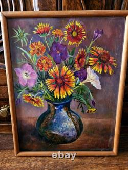 Vintage, Oil on Wood Panel, Still Life Flowers Signed