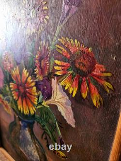 Vintage, Oil on Wood Panel, Still Life Flowers Signed