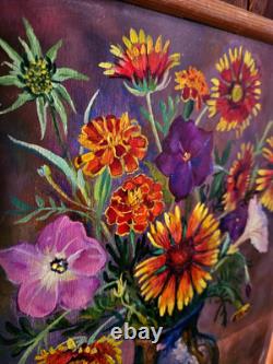 Vintage, Oil on Wood Panel, Still Life Flowers Signed