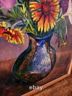 Vintage, Oil on Wood Panel, Still Life Flowers Signed