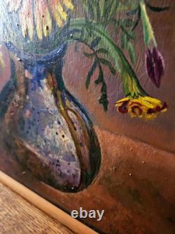 Vintage, Oil on Wood Panel, Still Life Flowers Signed