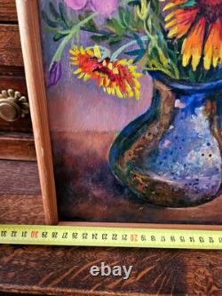 Vintage, Oil on Wood Panel, Still Life Flowers Signed