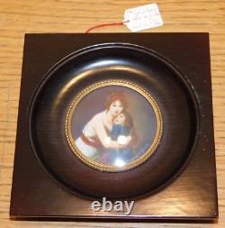 Vintage Old Table Round Peinture Miniature Madame Vigee Le Brun And Her City