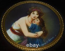 Vintage Old Table Round Peinture Miniature Madame Vigee Le Brun And Her City