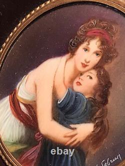 Vintage Old Table Round Peinture Miniature Madame Vigee Le Brun And Her City