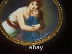 Vintage Old Table Round Peinture Miniature Madame Vigee Le Brun And Her City