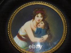 Vintage Old Table Round Peinture Miniature Madame Vigee Le Brun And Her City