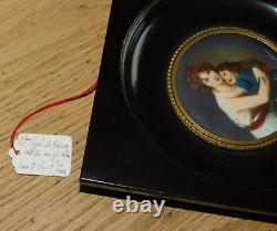 Vintage Old Table Round Peinture Miniature Madame Vigee Le Brun And Her City