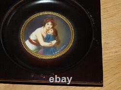 Vintage Old Table Round Peinture Miniature Madame Vigee Le Brun And Her City