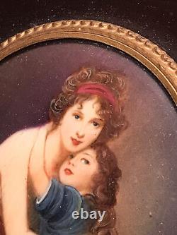 Vintage Old Table Round Peinture Miniature Madame Vigee Le Brun And Her City