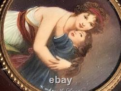 Vintage Old Table Round Peinture Miniature Madame Vigee Le Brun And Her City