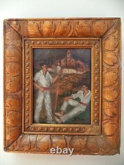 Vintage Painting Miniature/basque Country/painting On Wooden Panel/gold Frame