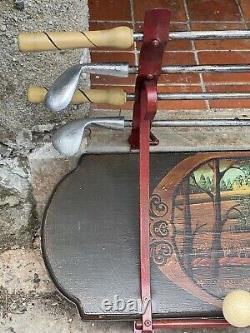 Wall-mounted Locker for Boudoir, Golf Theme circa 1920, Oil on Wood