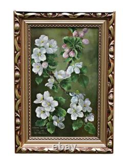 Walter Grandl Apple Blossom Still Life Oil Painting on Wood Signed Framed
