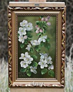 Walter Grandl Apple Blossom Still Life Oil Painting on Wood Signed Framed