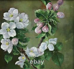 Walter Grandl Apple Blossom Still Life Oil Painting on Wood Signed Framed