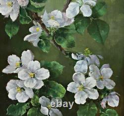 Walter Grandl Apple Blossom Still Life Oil Painting on Wood Signed Framed