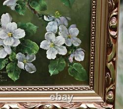 Walter Grandl Apple Blossom Still Life Oil Painting on Wood Signed Framed