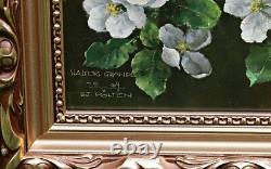 Walter Grandl Apple Blossom Still Life Oil Painting on Wood Signed Framed