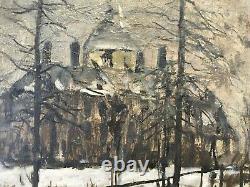 Winter Landscape Signed Snow Ski Cold Ice Etang Church Sapin Nature Wood Earth