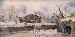 Winter Landscape with Snow, Vintage Italian Framed Oil Painting Signed