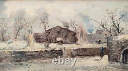 Winter Landscape with Snow, Vintage Italian Framed Oil Painting Signed