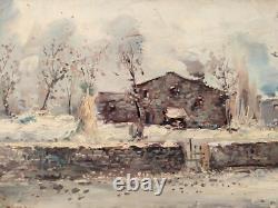 Winter Landscape with Snow, Vintage Italian Framed Oil Painting Signed