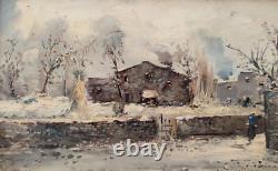 Winter Landscape with Snow, Vintage Italian Framed Oil Painting Signed