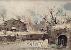 Winter Landscape with Snow, Vintage Italian Framed Oil Painting Signed