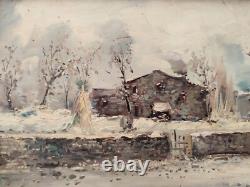 Winter Landscape with Snow, Vintage Italian Framed Oil Painting Signed