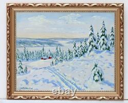 Winter Landscape with Snow and Fir Trees, Oil on Wood, Signed, with Frame