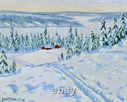 Winter Landscape with Snow and Fir Trees, Oil on Wood, Signed, with Frame