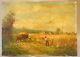 Wood Oil Painting Signed Peasant Countryside Landscape Fields To Clean