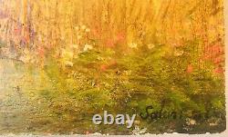 Wood Oil Painting Signed Peasant Countryside Landscape Fields To Clean