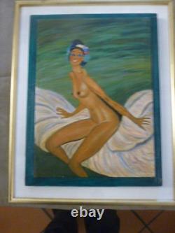 Wooden Panel Nude Reproduction of Joséphine Baker by Jean Gabriel Domergue