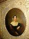 Xix Oil On Copper Portrait Lady Frame Empire Wood Dore