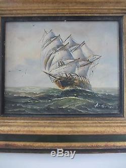 Xixth Century Ambrose Oil On Canvas Signed Frame Wood Marine