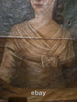 Xviiith Century, Old Portrait Of Woman, Oil On Canvas, Original Wooden Frame
