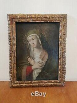 Xviiith S, Virgin Mary, Oil On Copper, Old Wooden Gold Frame