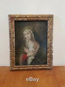 Xviiith S, Virgin Mary, Oil On Copper, Old Wooden Gold Frame