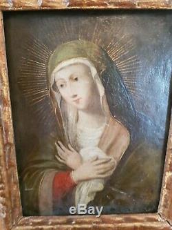 Xviiith S, Virgin Mary, Oil On Copper, Old Wooden Gold Frame
