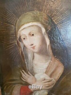 Xviiith S, Virgin Mary, Oil On Copper, Old Wooden Gold Frame