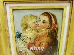 YOUNG WOMAN / MOTHER WITH CHILD 19th century Signed Reneault OIL WOOD FRAME GOLDEN