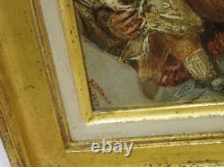 YOUNG WOMAN / MOTHER WITH CHILD 19th century Signed Reneault OIL WOOD FRAME GOLDEN