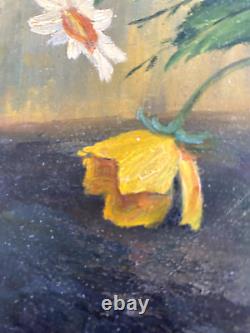 Y. JANTET Oil Painting on Wood Flower Bouquet Painting