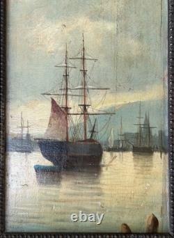 Yachting Sea Seascape, 19th Century Original Antique Oil, Framed